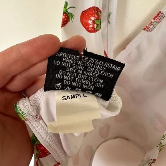 Blackmilk RARE SAMPLE All Over Strawberry Print Halter Tie Neck One-piece Swimsu - Picture 8 of 10